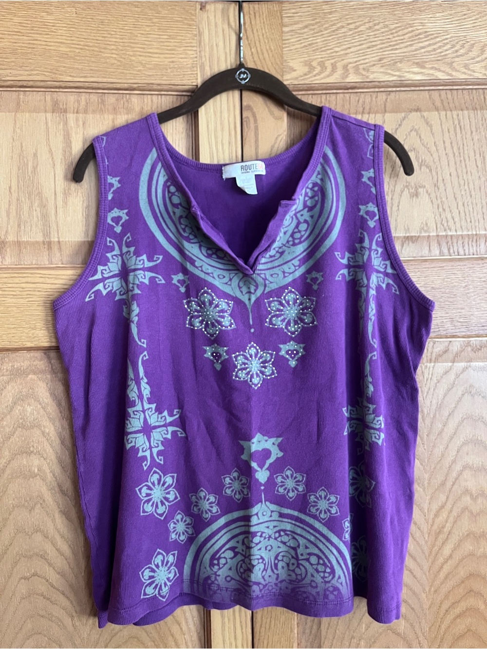 Route 66 Purple Sleeveless Tank with Silver Floral Medallions